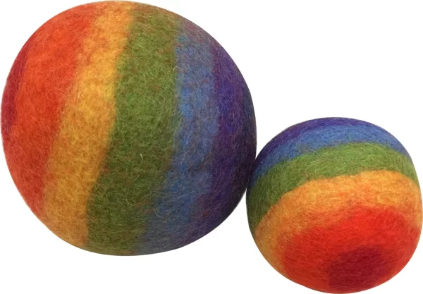 Papoose Toys - Vilten Ballen van Wol Regenboog | 12,5/7,5 cm | 2 Stuks