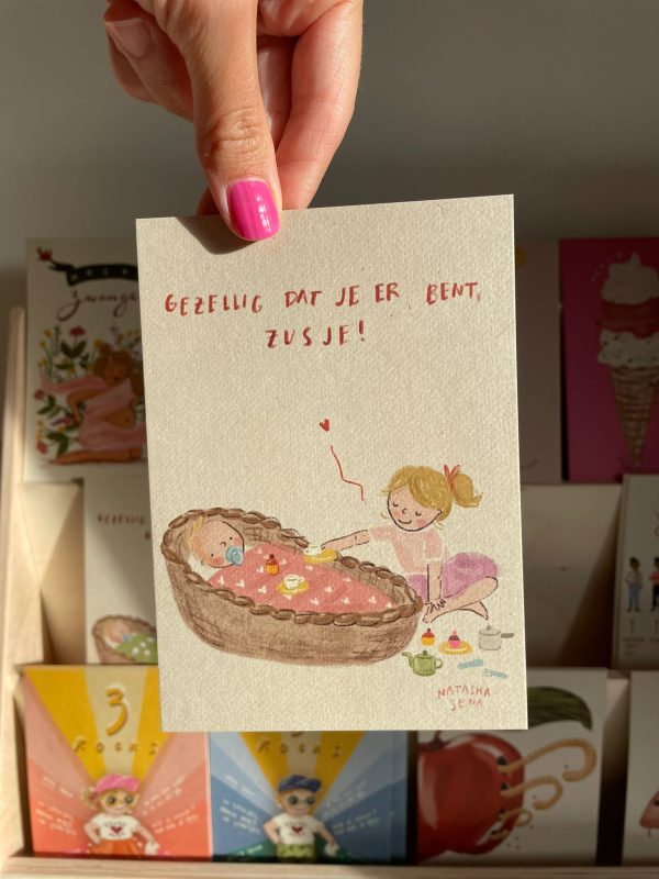 Heartilyart - Kaartje | Gezellig dat je er bent | Zusje