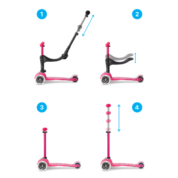 Micro Step -  Mini Micro 3 In 1 | Deluxe Push LED | Roze - Afbeelding 4